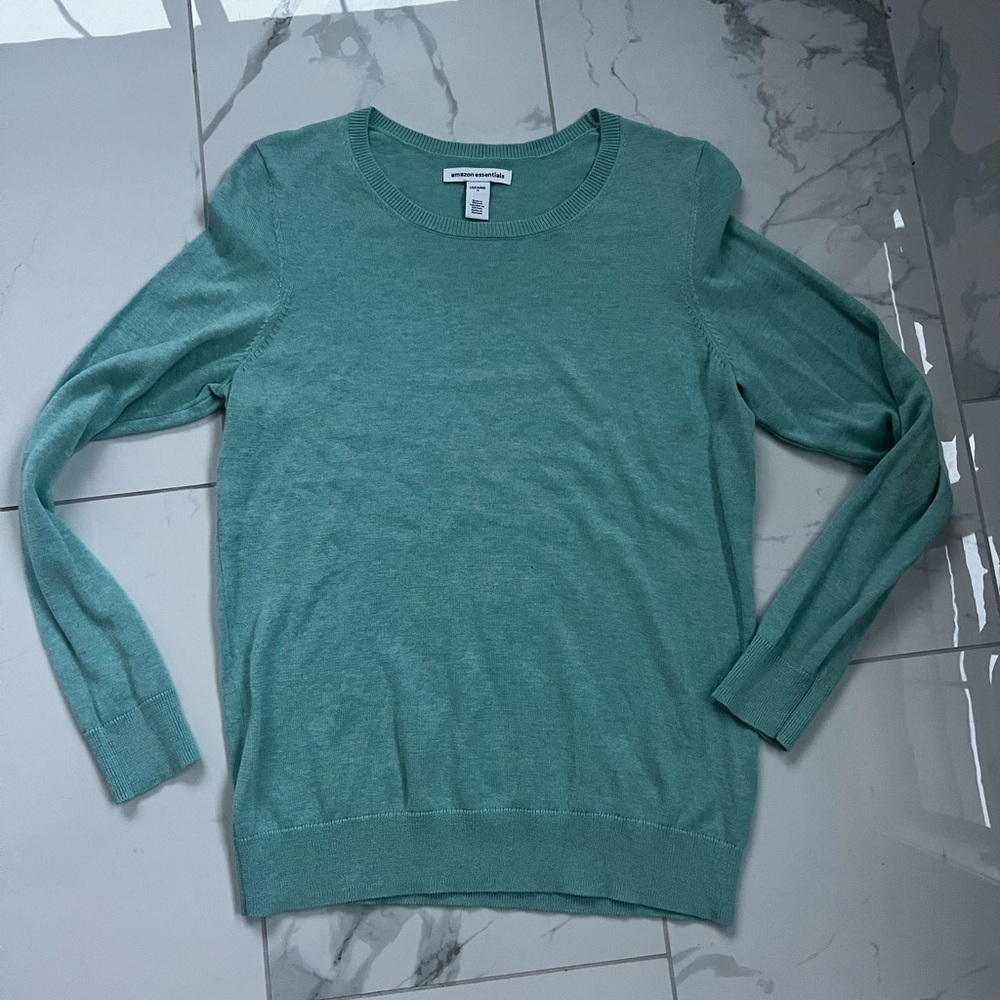 Amazon Essentials Women's Lightweight Crewneck Aqua Heather Sweater